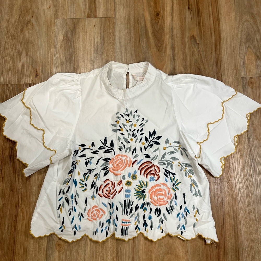 Floral Embroidered White Top